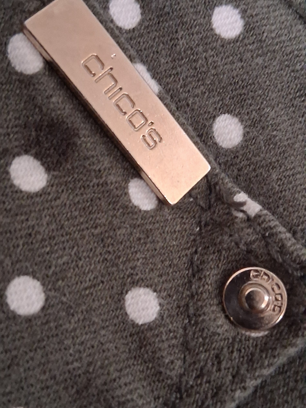 Chico's Olive Green White  Dot Straight Leg Jeans with Metal Accent